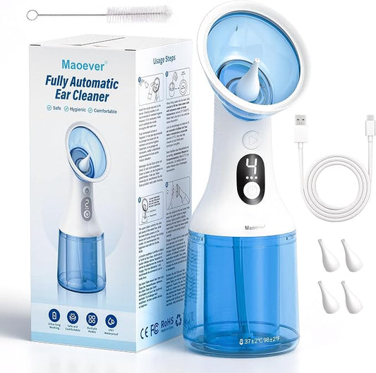 Electric Ear Wax Removal with One-Piece Waste Tank, Water Powered Ear Cleaner with 4 Pressure Modes for 201ml Earwax Remove at Home, USB-C Cable, IPX7 Waterproof(201ml)