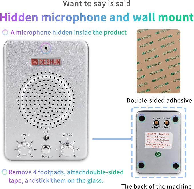 DESHUN Window intercom System Dual Way, Window Speakers, A walkie-Talkie That can be Attached to Glass,Built-in Microphone, intercom System for The Business/Bank/Office/Hospital/Station/Catering
