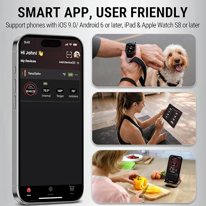 TempPro Upgraded Meat Probe Wireless Meat Thermometer, 500ft Bluetooth Meat Thermometer for Cooking Kitchen Oven Smoker, Rechargeable Meat Probe for Backyard Grill BBQ Gifts(Previously ThermoPro)