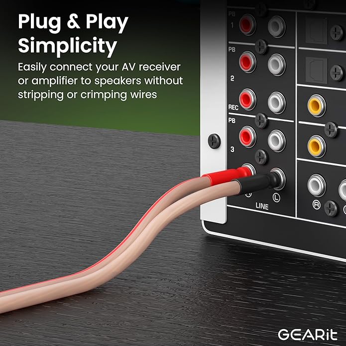 GearIT 14 AWG Speaker Cable with Banana Plugs 14Ga Banana Wire for Bi-Wire Bi-Amp HiFi Surround Sound