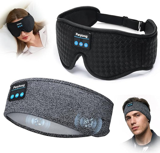 2-Pack Sleep Mask with Bluetooth Headphones & Sleep Headphones Headband Wireless, Ultra-Thin Stereo Speakers for Side Sleepers Perfect for Insomnia, Yoga, Air Travel, Meditation