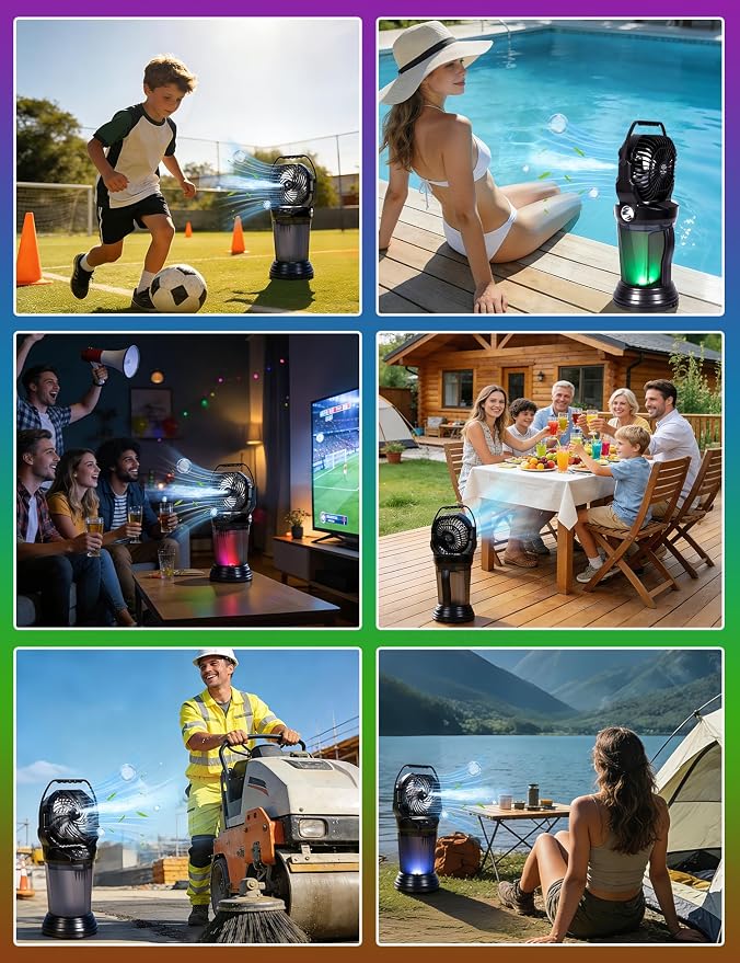 2026 NEW Portable Camping Misting Fan, 30000mAh Rechargeable Camping Fans with Remote & 2L Water Tank, 4 Timers, 4 Speeds, 2 Mist Modes, 120° Oscillation, for Golf Camping Beach Fishing & Workshops