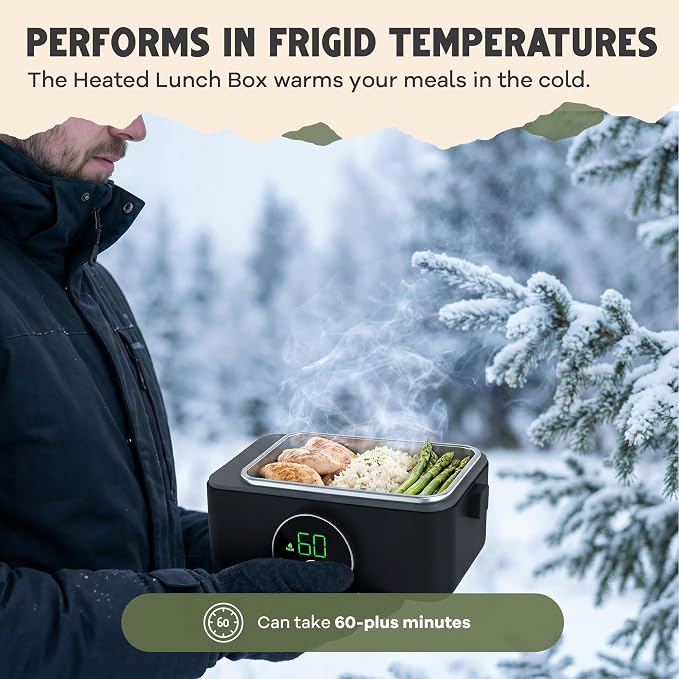 Oaktiv Lunch Box Warmer, Electric Heated Lunch Box for Adults, 4-Cup Cordless Portable Food Warmer with Scheduled Timer, Rechargeable with Insulated Bag