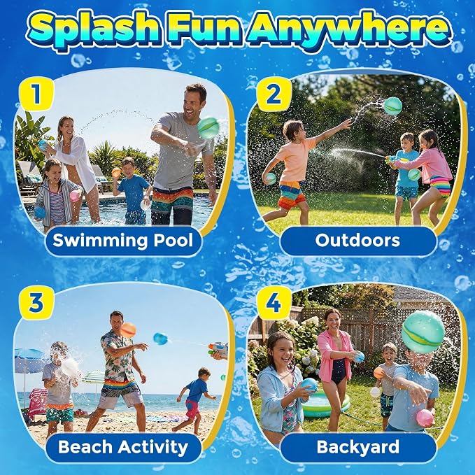 Reusable Water Balloons,12 Pcs Magnetic Splash Refillable Balls,Summer Water Toys for Kids Pool Beach & Outdoor (12pcs)