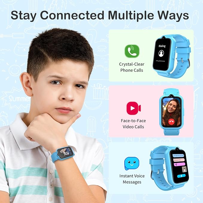 4G Kids Watch with GPS Tracker | Kids Smart Watch with Video & Voice Calling Alarm SOS Pedometer Calculator Camera HD Touch Screen School Mode, Gift Watches for Kid, Boys and Girls Age 5-12