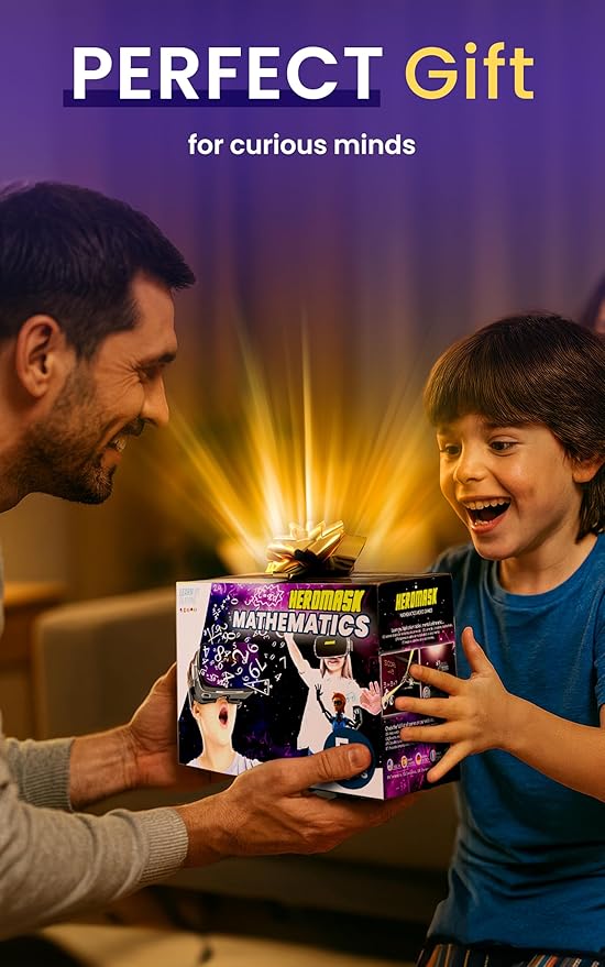 HeroMask VR Headset ＋ Math Games — Gift for Kids 5–12 — Multiplication, Times Tables, Addition, Mental Math & More | Award-Winning Virtual Reality Educational Toy for Birthday or Christmas