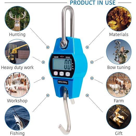Digital Hanging Scale 660 LB 300 KG - Professional Heavy Duty Waterproof Fish Scale - Portable Durable Crane Scale for Luggage Weight Suitcase Hunting Farm Bike Bow Fish Weight Fishing Scale