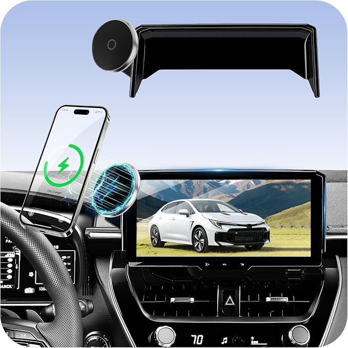 Phone Mount for Toyota Corolla (2019-2026, ONLY Fits 8" Screen) / Corolla Hatchback (19-26) / Corolla Cross (2022-2026), 15W Wireless Charger, Magnetic Phone Holder, 360° Adjustable, with Storage Box