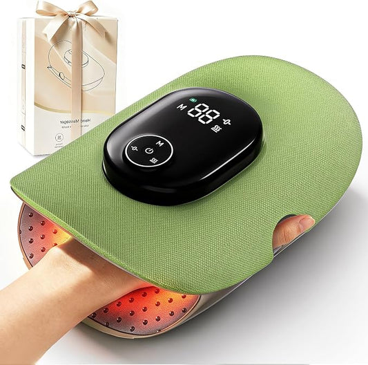 Hand Massager with Heat and Compression, Finger Stretch&Knuckle Stretching, 4 Massage & 5 Compression & 3 Temperatures Modes, Gifts for Women Men (Green)