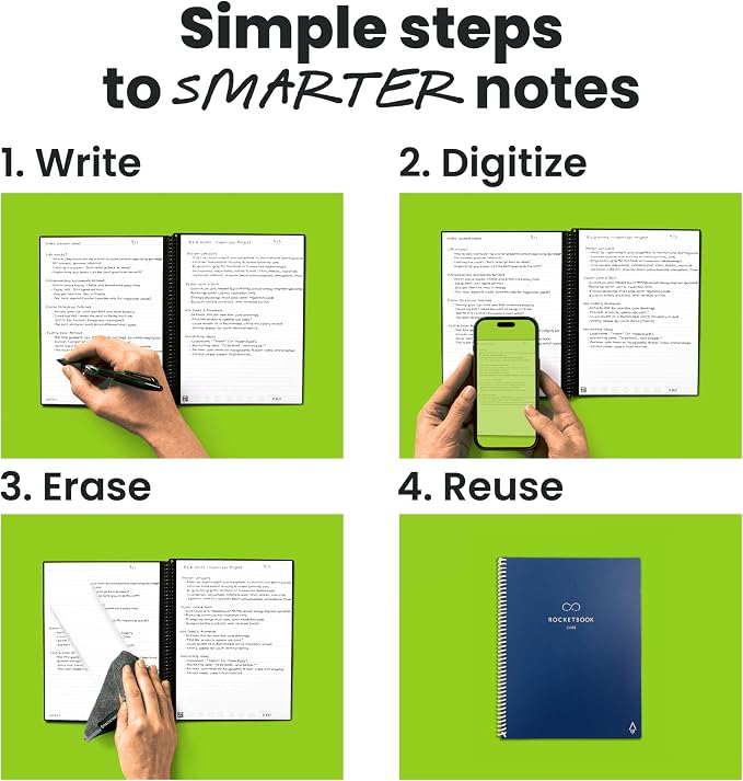 Rocketbook Core Reusable Smart Notebook, Lined Pages For School, Work and Creative Projects, Letter Size 8.5x11, Blue - Premium