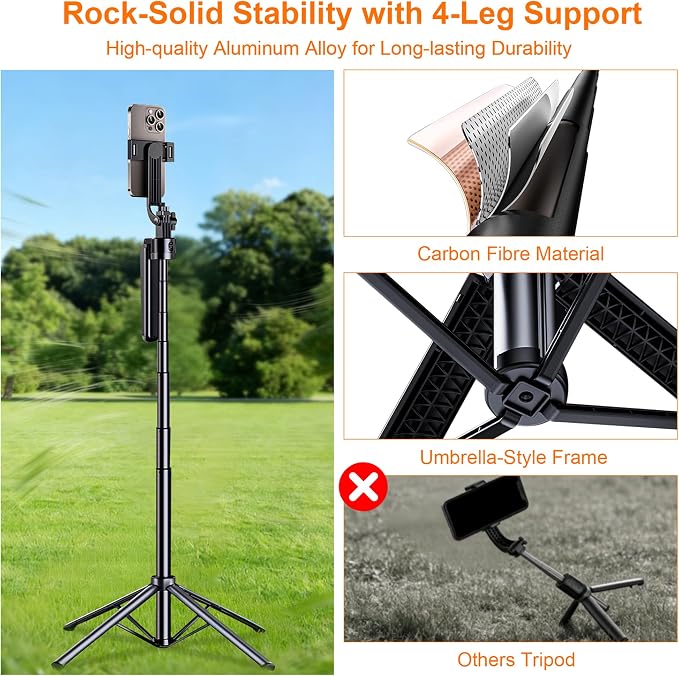 71" Auto Face Tracking Tripod with Ring Light, 360° Rotation Phone Tripod with Remote & No App Required, Extendable Selfie Stick Tripod for iPhone/Camera, Live Streaming Equipment for TikTok/YouTube