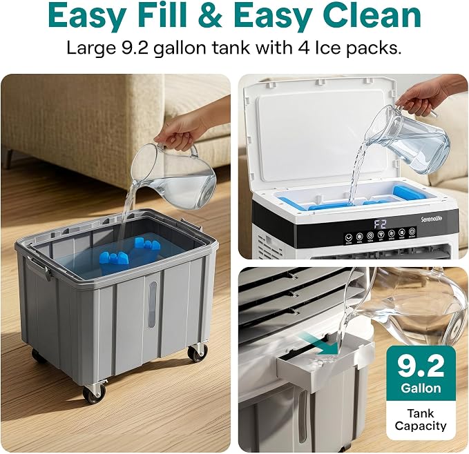 SereneLife Portable Air Cooler with 2800 CFM Power – High-Performance Evaporative Air Cooler for Indoor and Outdoor Spaces, 35 L Tank, 60° Oscillation, 12-Hour Timer, Remote Control Cooling System