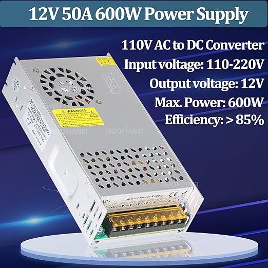 New Version DC 12V 50A 600W Power Supply 110V AC to 12V DC Converter Power Supply Adapter 50A 600W Switch Transformer for Motor Pump CCTV Security Camera Car Stereo 3D Printer