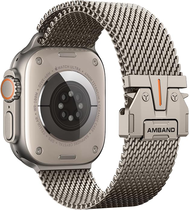 amBand Milanese Loop for Apple Watch Ultra 3/2/1 49mm, Stainless Steel Mesh with Secure Parachute-Style Buckle, Non-magetic Clasp, Breathable & Comfortable Luxury Band for Men