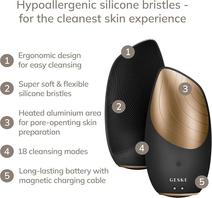 GESKE SmartAppGuided™ Sonic Thermo Facial Brush | 6 in 1 | Skin Cleansing | Cleansing Brush with Thermal Function | Facial Massager | Electric Facial Brush | Facial Cleansing Device