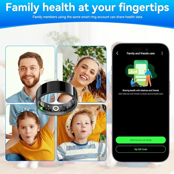Smart Fitness and Activity Ring for Men and Women - Track Heart Rate Stress Sleep Steps and Blood Oxygen, 10ATM Waterproof Fitness Tracker for iPhone and Android, No Subscription Fee, Size 10