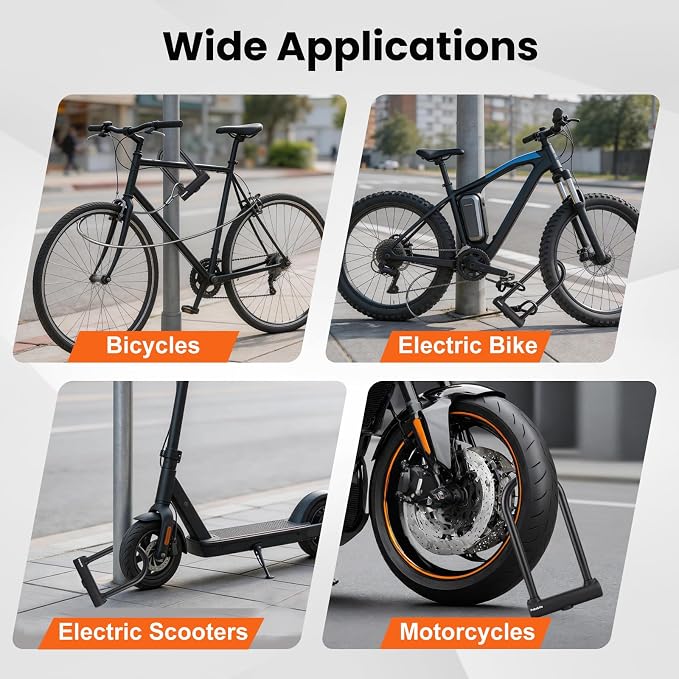Bike Locks Heavy Duty Anti Theft,18mm Shackle High Security Bicycle U Lock with 2 Keys and Sturdy Mounting Bracket, Perfect for Electric Bike, Scooter, Motorcycle (Only U Lock, Large)
