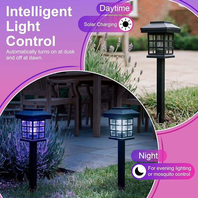 4 Pcs Solar Bug Zapper Outdoor Waterproof 2 in 1 Mosquito Zapper Solar Powered Mosquito Fly Trap Repellent Lamp Kills Bugs LED Lamp with White Purple Light for Garden Patio Yard Lawn (Black)