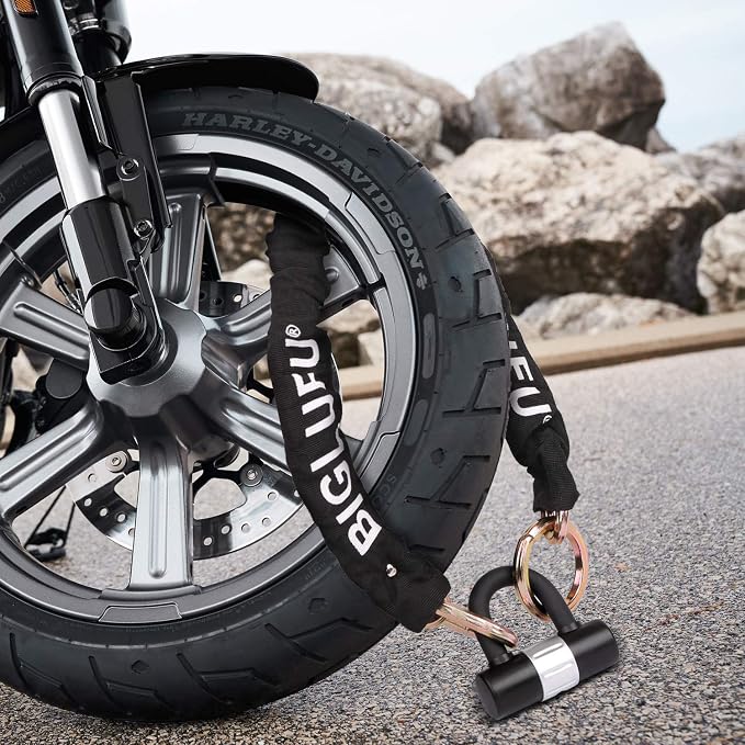 Motorcycle Lock Chain Locks Heavy Duty, 120cm/4ft Long, Cut Proof 10mm Thick Colorful Square Chains with 4Keys 16mm U Lock, Ideal for Motorcycles, Motorbike, Bike, Generator, Gates