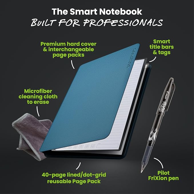 Rocketbook Pro Smart Reusable Notebook, Lined & Dotted Interchangeable Pages, For Work and Business Meetings, Letter Size 8.5x11, Blue