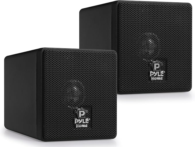 3" Mini Cube Bookshelf Speakers - 100W Small Bookshelf Speakers w/ 3" Paper Cone Driver, 8 Ohm - Passive Audio Book Shelf Speaker Pair For Home Theater Stereo Surround Sound - Pyle Home PCB3BK (Black)