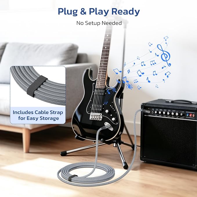 RUXELY 6.35mm TRS Instrument Cable 6M 2-Pack,Straight 1/4 Inch Male Jack Stereo Audio Interconnect Cord,Balanced Lead Line for Electric Guitar,Bass,Keyboard,Mixer,Amplifier,Amp,Speaker,Equalizer