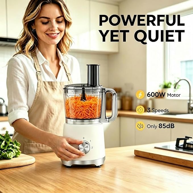 Simple Deluxe Food Processor 10.5 Cup, Multi-Functional Vegetable Choppers Food Grinder with Slicing Shredding Chopping Kneading, Suitable for Smoothie Fruit Dough, 2.6QT, White
