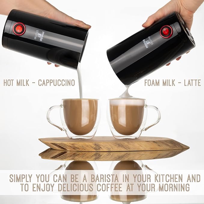 Moss & Stone Electric Milk Frother Latte Art Steamer, Electric Cappuccino Machine And Milk Warmer, Hot Foam Maker and Milk Warmer for Latte, Cappuccinos, Macchiato, Hot Chocolate Milk