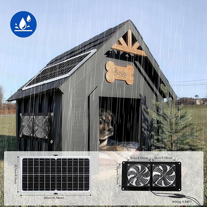 Solar Powered Fan,15W Waterproof Solar Dual Exhaust fan with 9.84Ft On/Off Cable for Small Chicken Coops, Sheds, Pet Houses, Outdoor Greenhouse Air Circulation