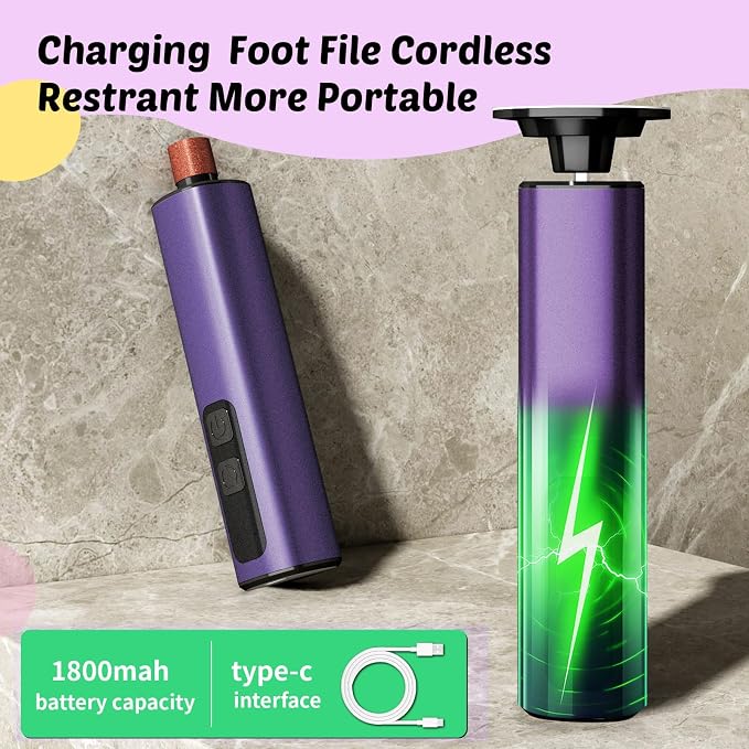 Electric Foot Callus Remover, 9-Speed for Dead Skin & Hard Calluses, Aluminum Alloy, Type-C Rechargeable, Replacement Discs, Spa-Like At-Home Pedicure, Relaxing Self-Care (Deep Lavender)