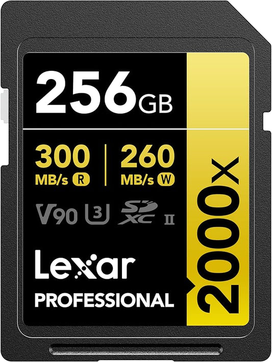 Lexar 256GB Professional 2000x SD Card, UHS-II, C10, U3, V90, Full HD, 8K, Up To 300MB/s Read SDXC Memory Card, for DSLR, Cinema-Quality Video Cameras (LSD2000256G-BNNNU)