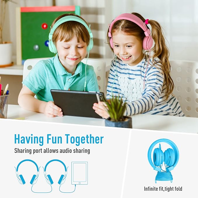 AILIHEN Classroom Headphones Kids 20-Pack for School Student K-5, On-Ear Premium Bulk Wired Headset with Mic, 85dB Volume Limited & SharePort, 3.5mm Jack for Chromebook, Computer, Laptop (Multicolor)