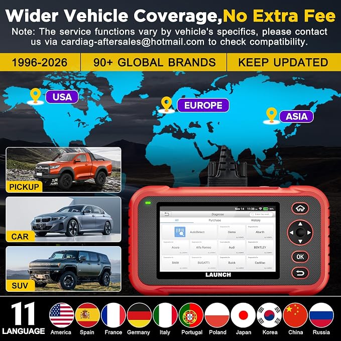 LAUNCH CRP123I V2.0 Elite OBD2 Scanner for All Cars&Brands,2026 Lifetime Free Update Engine ABS SRS Transmission Car Scanner,Oil/Brake/BMS/SAS/DPF/ABS Bleeding/Throttle Adaption,FCA SGW,Battery Test