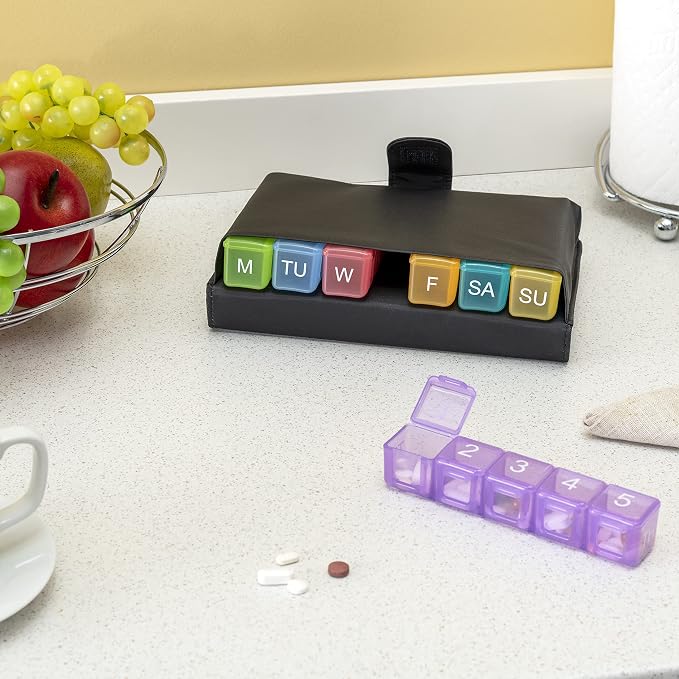 e-Pill 5 Times a Day x 7 Day Large Weekly Pill Organizer, Vitamin and Medicine Pill Box - with Discreet Case, Rainbow Color