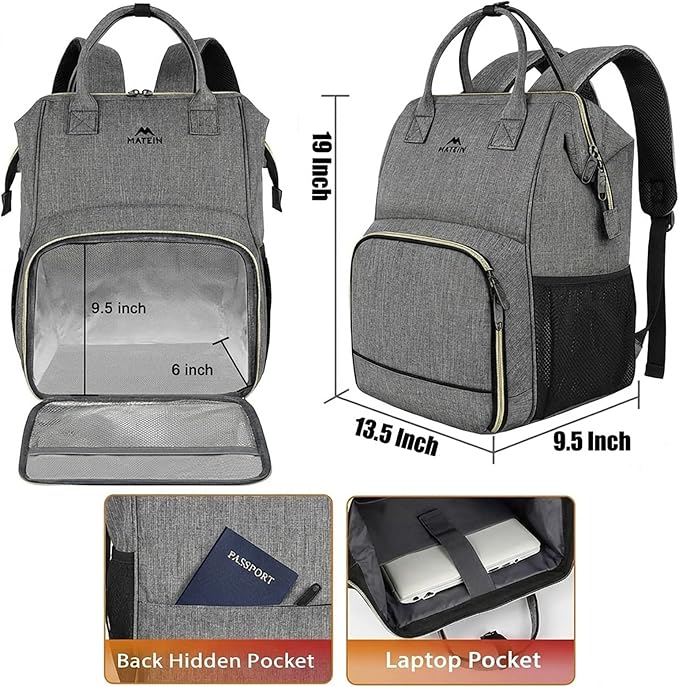 MATEIN Lunch Backpack for Men Women, 17 Inch Large Insulated Cooler Backpack, Water Resistant Lunch Box Back Pack Travel Laptop for Men Work Picnic College Nurse, Grey
