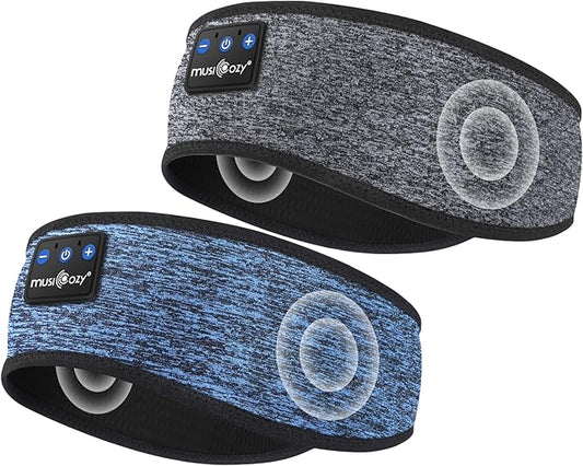 MUSICOZY Sleep Headphones Bluetooth Headband, Wireless Music Sleeping Headphones Sleep Mask Earbuds with Mic for Side Sleepers Workout Running Travel Yoga, Pack of 2