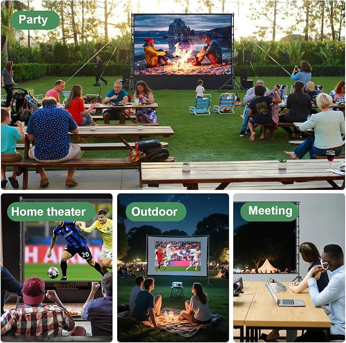 180 inch Projector Screen and Stand, Outdoor Projection Screen 15 FT Large Portable Movie Screen Wrinkle-Free 16:9 Rear Front Foldable Washable with Carry Bag for Backyard Theater Movie Night 180inch
