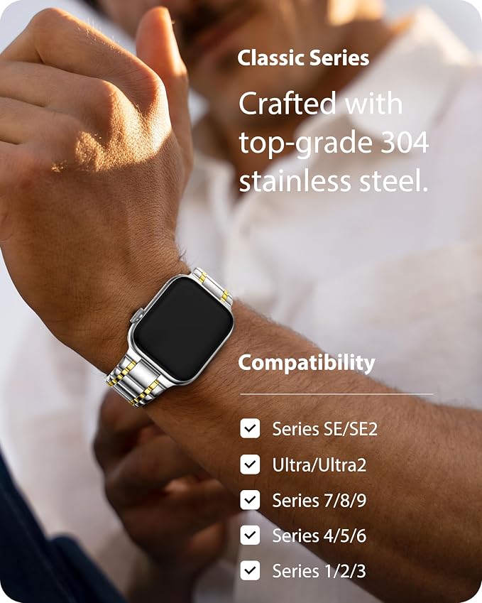 Fullmosa Bands Compatible with Apple Watch Band 46mm Series 11 10, Stainless Steel iWatch Band with Case for Apple Watch, Silver and Gold