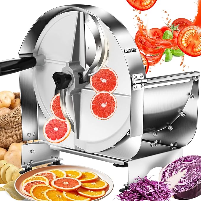 NEWTRY Commercial Vegetable Slicer Manual Potato Slicing Machine Fruit Cutter Onion Slicer 0-15/32 inch Stainless Steel