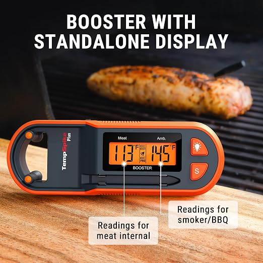 TempSpike 600 ft Wireless Meat Thermometer with Ultra-Thinner Probe, Bluetooth Meat Thermometer with Standalone LCD Booster for BBQ Grill Smoker Rotisserie Sous Vide