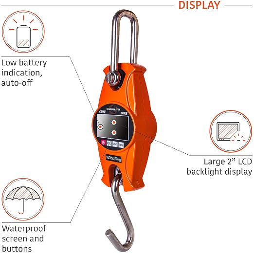 Digital Hanging Scale 660 LB 300 KG Cast Aluminum Case - Professional Heavy Duty Waterproof Fish Scale - Portable Durable Crane Scale for Luggage Weight Suitcase Hunting Farm Bow Fishing Scale