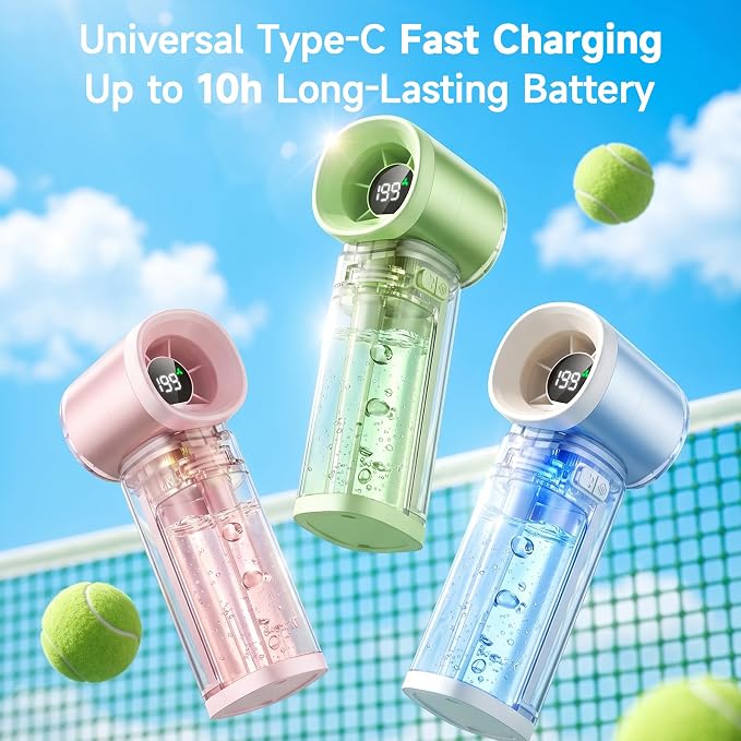 Handheld Misting Fan, Portable Personal Turbo Fan with Nano Mist Spray, 6 Wind Speed, 40ml Water Tank, LED Light, 3000mAh USB Rechargeable for Travel, Outdoors, Camping, Home and Office Use - Green