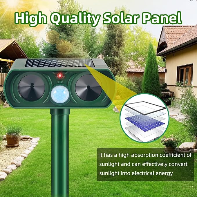 4 Pack 2025 Solar Ultrasonic Repellent Outdoor, Cat Deterrent Squirrel Rabbit Deer Repellent Devices Skunk Repellent for Yard Motion Detection Animal Deterrent for Dog Racoon Rodent Mole