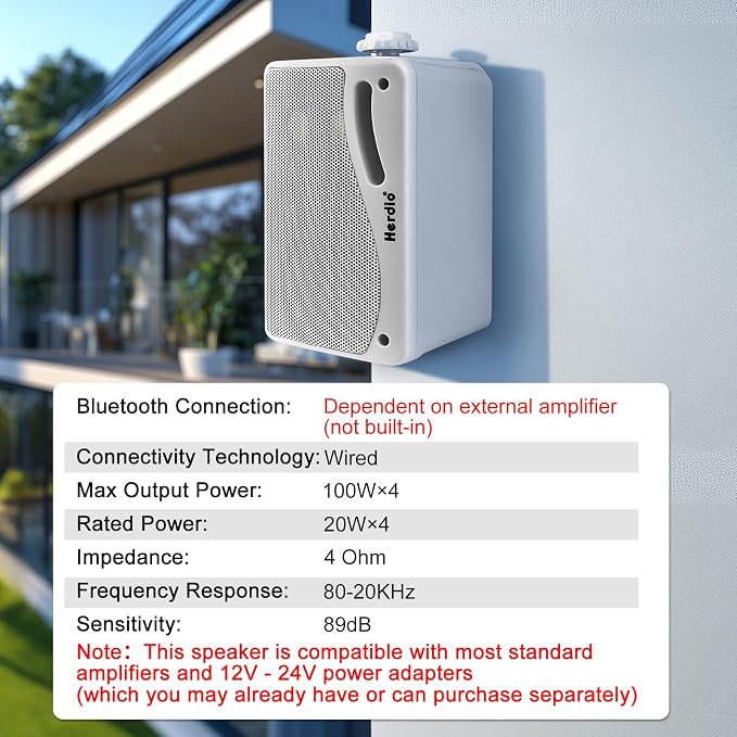Herdio 3.5 Inch Passive Outdoor Speakers Wired Waterproof Wall Mount Speakers with 400W Superior Sound, All-Weather Durability, for Home Patio Garden Marine Boat Garage Indoor,4-Pack White