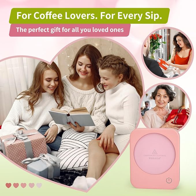 VOBAGA Coffee Mug Warmer for Desk with Auto Shut Off & 3-Temp Settings, Coffee Cup Warmer Galentines Day Gift Home Office Accessory, Perfect for Coffee, Tea, Milk (No Mug)