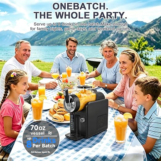 Slushie Machine for Home, No Ice Needed Slushy Machine & Frozen Drink Machine, 6 Presets, Real-Time Temp Display, Auto-Clean Slushy Maker Machine for Margaritas, Frappes, Milkshakes, Party Size（Black）