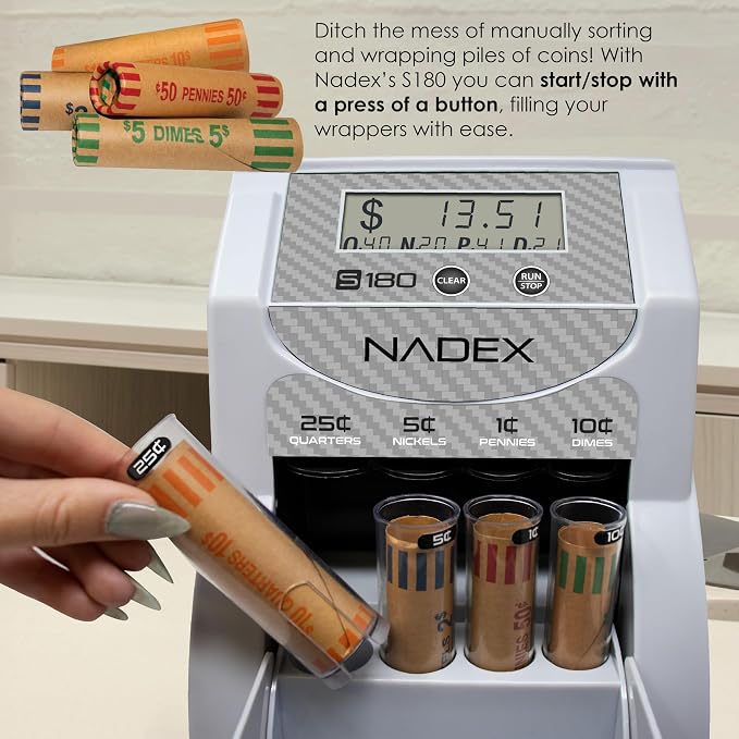Nadex S180 Digital Coin Sorter and Counter – Displays Total and Denomination Values, Carbon Fiber