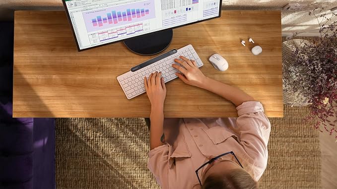 Lenovo 800 Self-Charging Bluetooth Keyboard, Uses Ambient Light for Charging, Bluetooth 5.1, Supports 3 Devices, Battery Free, Wireless, White