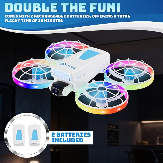 Contixo F27 Halo Mini Foldable Drone with 4.3" Screen Remote – 720P HD Dual Camera, LED Lights, Optical Flow Hover, One-Key Takeoff/Landing, 360° Stunts, 350 ft Range, Beginner Drone