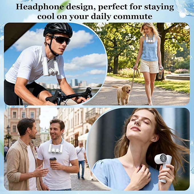 Portable Neck Fan with Ice Ring - Rechargeable Personal Hands-Free Wearable Fan with 3 Adjustable Speed | Cooling Quiet Fan for Home Office Travel Camping Outdoor, Birthday Gifts for Men Women Mom Dad